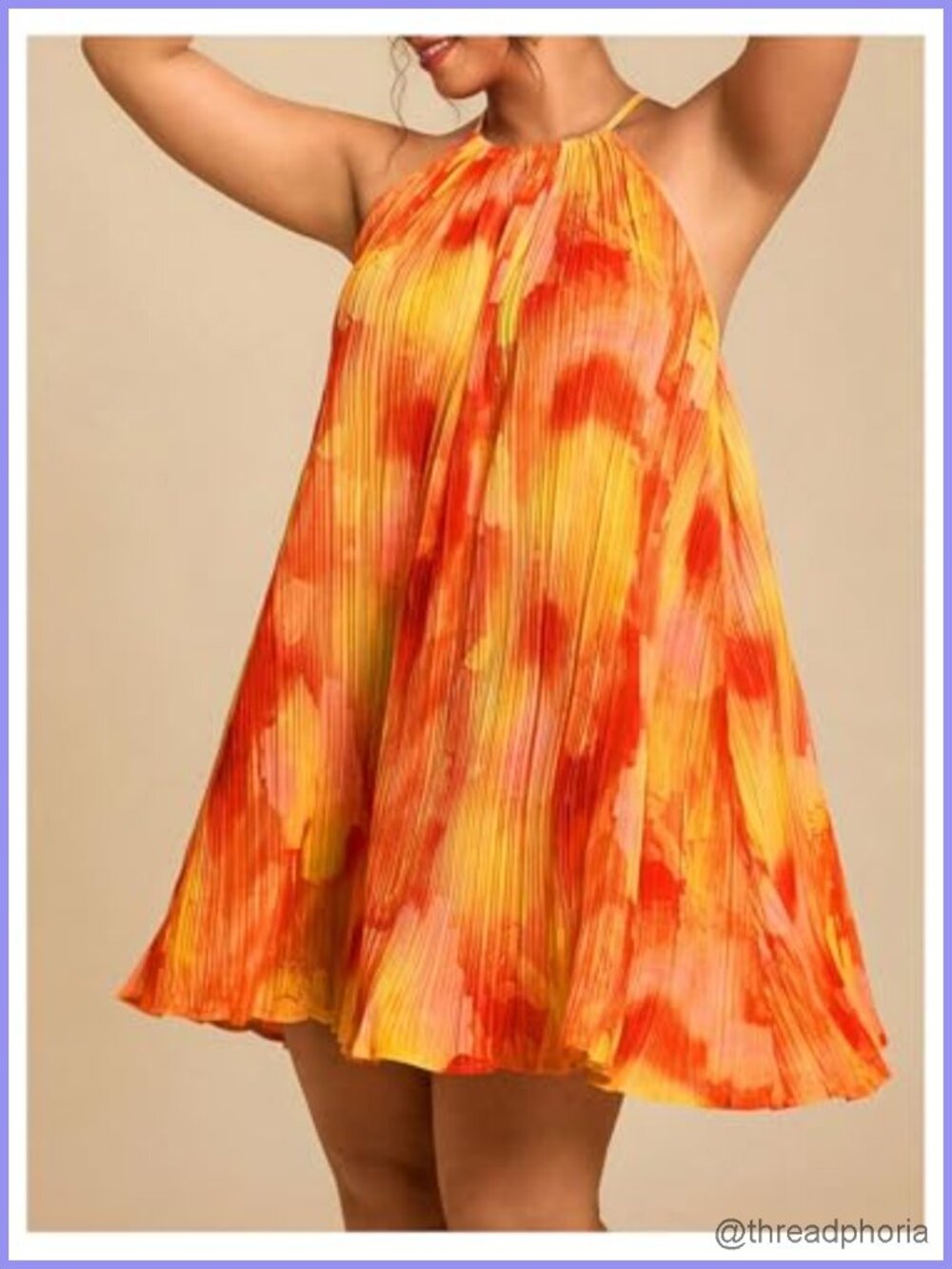 Plus Size Halter Pleated Mini Dress Tie Dye Flowy Beach Sundress - Picture 2 of 4